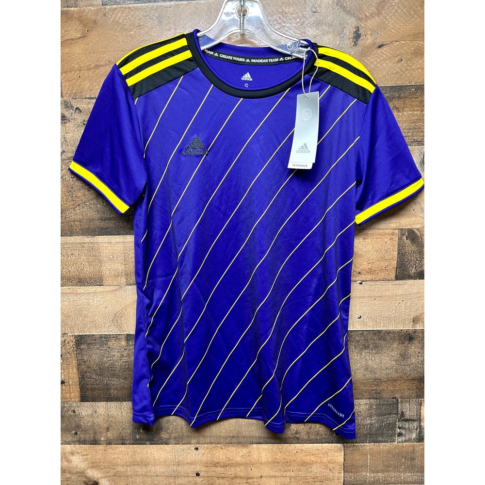 NWT Adidas Miadidas Team Men's Football Soccer Jersey‎ Shirt Small Purple Yellow